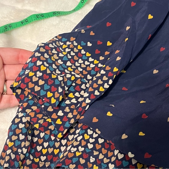 Boutique Bel Air M 100% Silk Blue Multicolor Heart Casual Dressy Maximalist Top - Picture 5 of 9